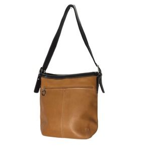 Tignanello Huntington Shoulder Bag Purse Real Leather Nut Brown